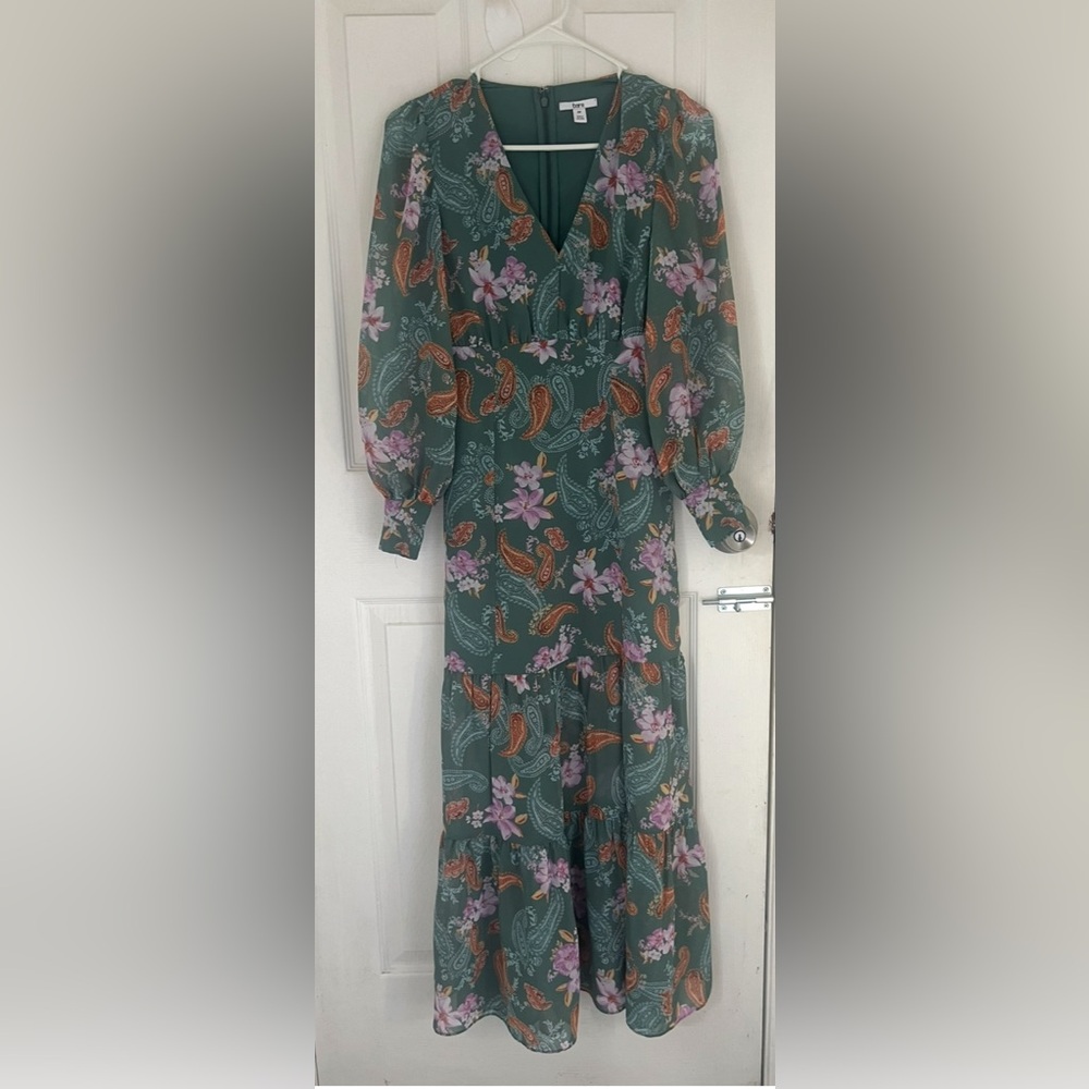 Barr lll Floral Paisley Green Long Sleeve Maxi Dress Size PP